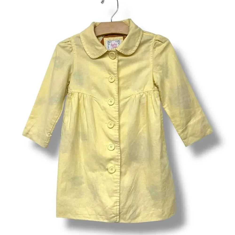 Baby Gap Jacket Girls Linen Cotton Yellow Floral Lined Pea Coat 4T Y2K Cottage